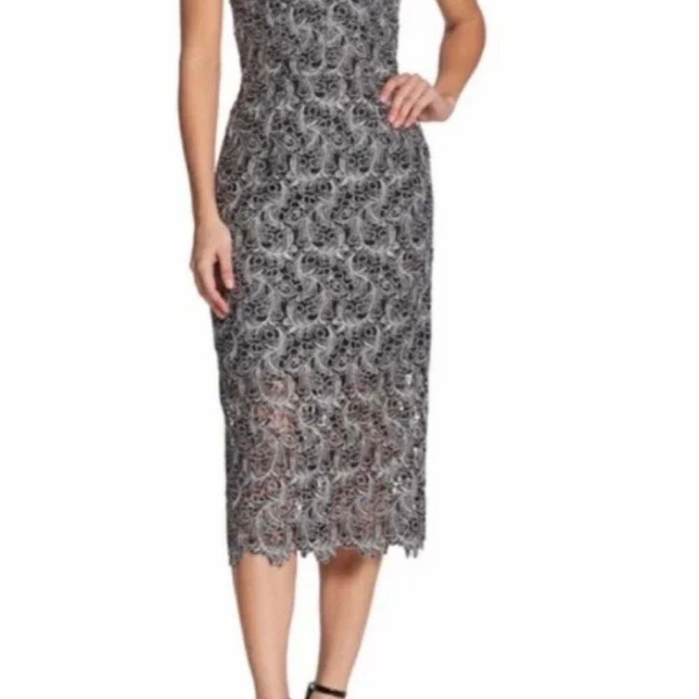 Dress the Population Lace Dress Black/Silver S NWT